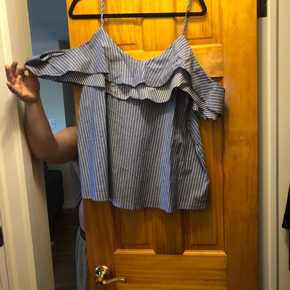 Blue and white stripe off shoulder top size xxl - Picture 2 of 4